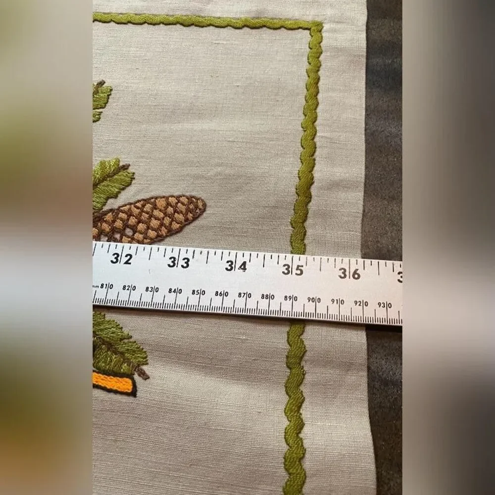 Beige Linen Table Runner Embroidered Christmas Candle Pinecone Vintage Decor 36